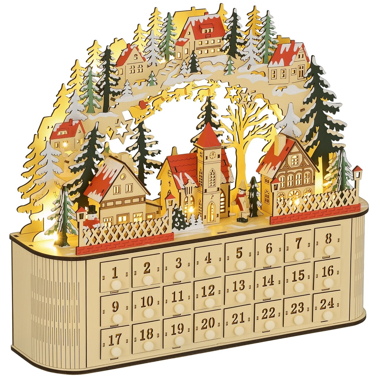 Edge Collections - 17.5" x 4.75" - Brown - Illuminated Christmas Advent Calendar with Drawers - 1 Piece
